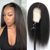 veravicky Kinky Straight Lace Front Wigs Human Hair 180% Density 13x4 Glueless Wigs for Women 18 inch Yaki Straight Wigs Pre Plucked with Baby Hair Natural Color