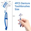 Denture Brush, 4 Pieces Small Toothbrush for Dentures, Multi-Layered Bristles Ergonomic Rubber Handle for False Teeth Cleaning