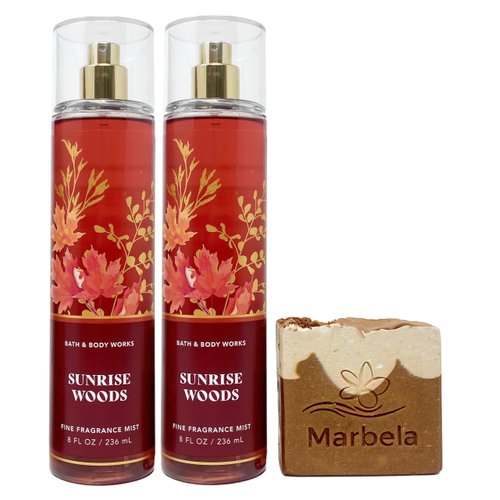 Bath & Body Works Sunrise Woods - Pack of 2- Fine Fragrance Mist With a Yamma Jamma Bar Soap.