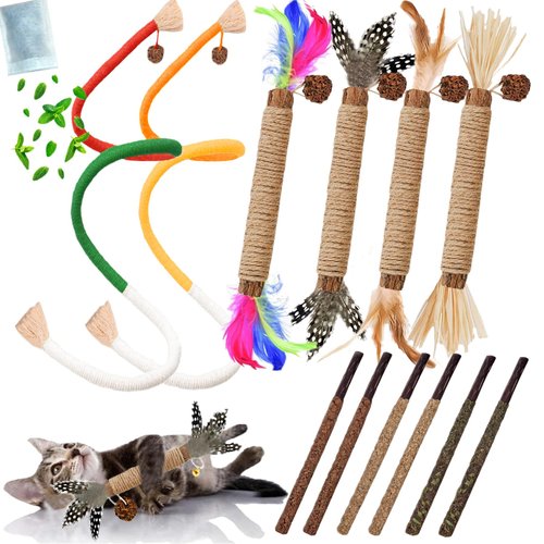 Grembeb Cat Toys 12PCS Catnip Toy for Indoor Kitten Toys Cat Chew Stick for Dental Cleaning Teeth Cat Silvervine Rope Treat Kitty Feather Snack for for Kick Molar Scratch Self Play Interactive Boredom