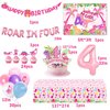 Roar Im 4 Dinosaur Party Decorations Girl,Pink Dino Four Roar Balloons, Roar I am Four Birthday Party Decorations,4th Birthday Decorations Girl.