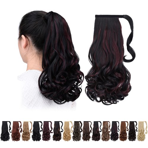 HSPCYGG Ponytail Extension Wavy,Black Clip Ponytails 16" 4.2 Oz Wrap Around Synthetic Women Hair Extensions Del Pelo Look Real Girl Hair Piece Wig Fluffy Soft&Not Tangled