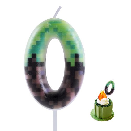 Pixel Birthday Candle, Miner Crafting Number 0 Cake Candle Birthday Cake Topper for Pixel Birthday Party Decorations