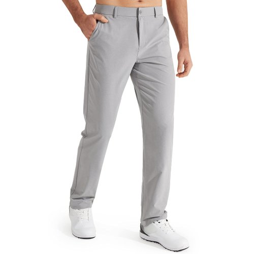 Libin Mens Golf Pants Stretch Work Dress Pants 30" Quick Dry Lightweight Business Casual Pants for Men Comfy Water Resistant, Light Grey, 34W x 30L