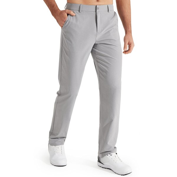 Libin Mens Golf Pants Stretch Work Dress Pants 30" Quick Dry Lightweight Business Casual Pants for Men Comfy Water Resistant, Light Grey, 34W x 30L