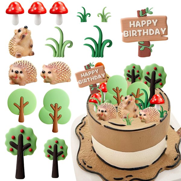 Woodland Animals Cake Topper Hedgehog cake decoration Hedgehog Mushroom Birthday Party Supplies