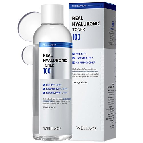 WELLAGE Real Hyaluronic Toner 100 - Korean Toner with 93% Hyaluronic Acid Water - Hydrating Toner - Deep, Quick Absorption - Hypoallergenic, Skin Irritation-Free, 6.76 fl.oz.
