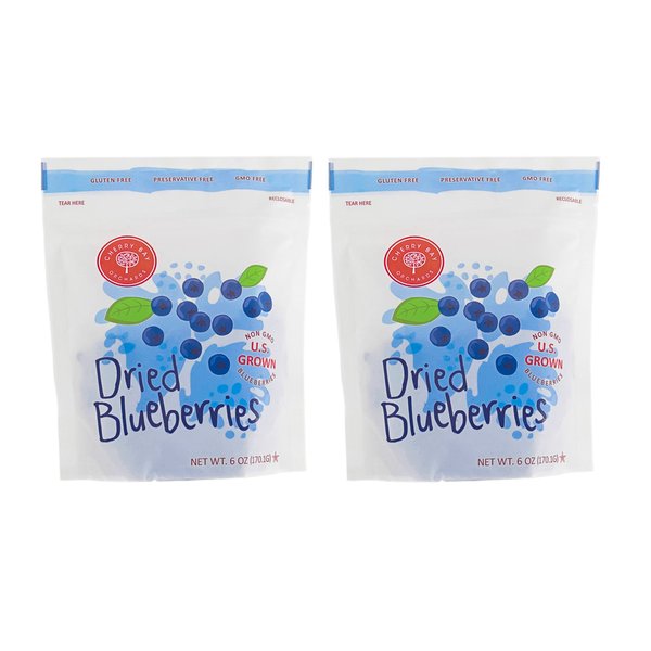 Cherry Bay Orchards - Dried Blueberries - Pack of Two 6oz Bags (Total 12oz) - 100% Domestic, Natural, Kosher Certified, Gluten-Free, and GMO Free - Packed in a Resealable Pouch