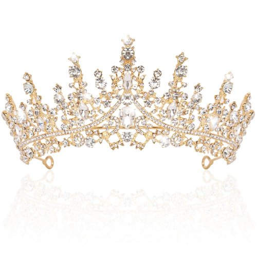 Trnerm Crystal Wedding Crown for Women, Gold Queen Princess Crown, Rhinestone Tiara for Women, Hair Accessories for Quinceanera Pageant Prom Birthday Halloween Cosplay