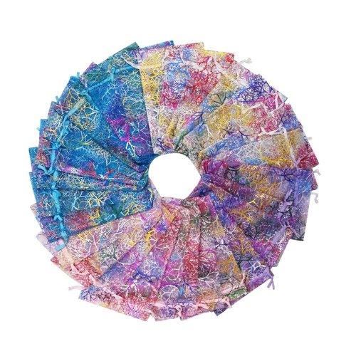 SumDirect 100pcs 4x6inch Mixed Color Coralline Organza Gift Bags, Wedding Favor Party Jewelry Candy Pouches with Drawstring