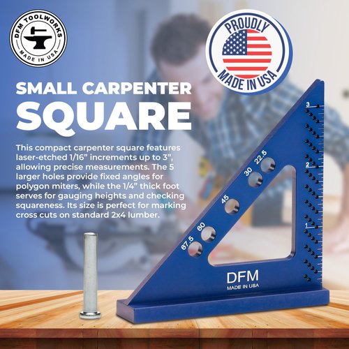 DFM Small Carpenters Square Work Tools w/Fixed Miter Angle Pin - Precision Woodworking Speed Squa...