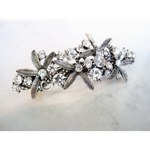 Generic Bronze gold or silver flower leaf crystal hair clip barrette bridal hair clip (Primary color: Silver/clear crystal)