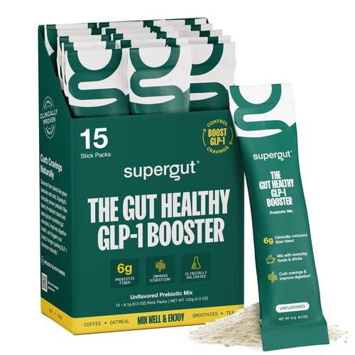 Supergut Gut Healthy GLP-1 Booster - High Fiber GLP-1 Supplement Powder for Women & Men - Sugar-Free Drink Mix for Gut Health (15 Servings)