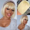 21AE Glueless Wigs Silky Straight 613 Blonde Human Hair Bob Wig with Bangs, HD Lace Pre plucked Blunt Cut, 10 Inch Short Bob Wigs With Bangs Brazilian Virgin Hair, 613 Blonde Wig with Bangs