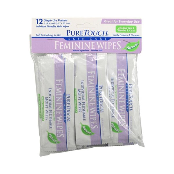 Puretouch Skin Care Individual Flushable Moist Feminine Wipes, 12 Count