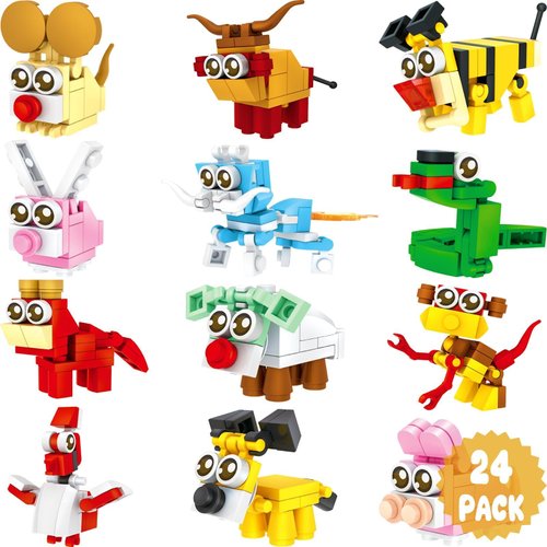 Asoulin Christmas Party Favors for Kids 8-12, 24 Pack Animal Building Block Toys for Kids Boys Girls Toddlers Teen Birthday Gifts Party Favors Goodie Bag Stuffers Classroom Prizes
