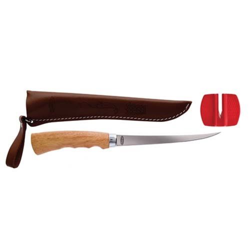 Berkley 6" Wood Handle Fillet Knife, Includes Sheath and Blade Sharpener, Ergonomic Design, Corrosion-Resistant, Stainless Steel Blade, Ideal Fishing Knife for Cleaning Medium Gamefish