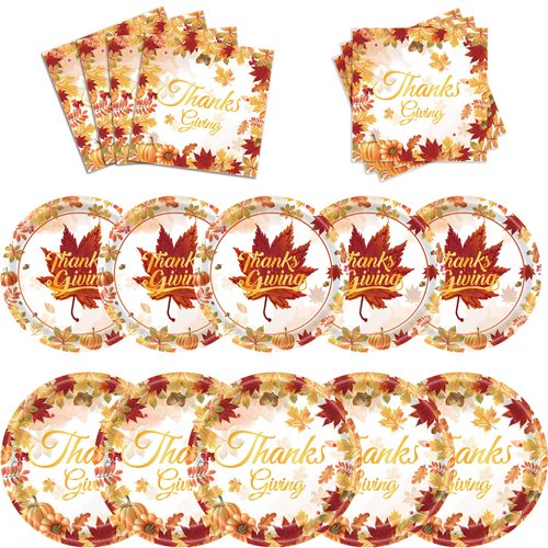 SJJPDYY Thanksgiving Party Plate Supplies Kit Fall Party Supplies Includes Dinner Plates, Dessert Plates, Napkins for Give Thanks Pumpkin Maple Leaves Party Decorations Serves 50（150 PCS ）