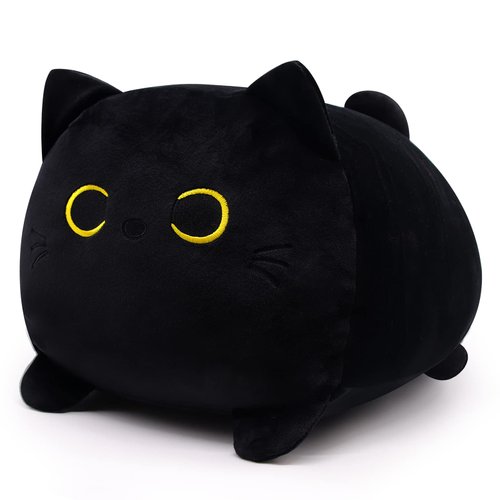 Black Cat Plush Toy Black Cat Pillow,16" Soft Fat Black Cat Stuffed Animals Cat Plushie, Kawaii Plush Pillow Cushion Cat Throw Pillow, Stuffed Cat Toys for Kids Birthday Girlfriend Valentines Gift