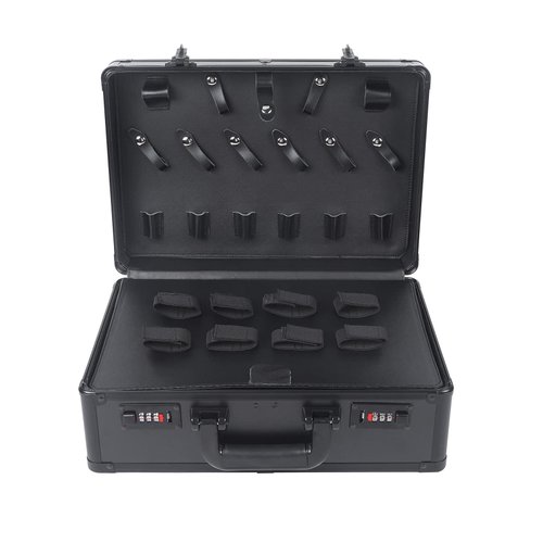 Professional Barber Case, Barber Tool Kits Storage, Double Layer Travel Barber Tool Box, Luxury Carrying Case for Beauty Hair Stylist Pet Groomer with Handle & Secure Numlock, Black (Style 1)