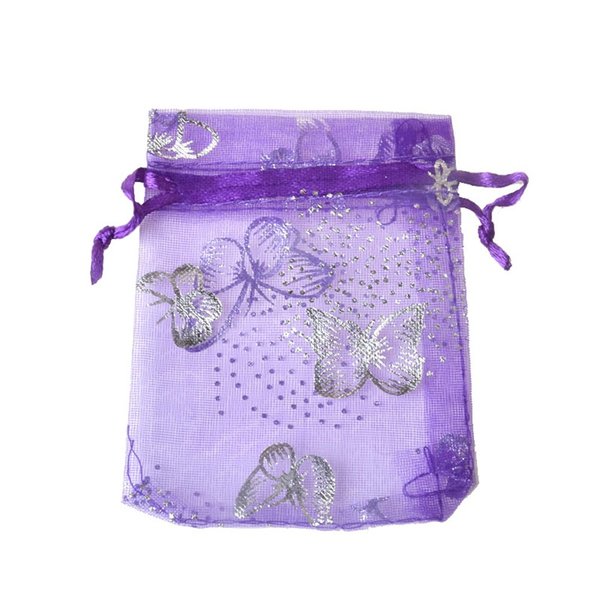 Zhiheng 100pcs Organza Wedding Party Gift Bags Butterfly Drawstring Pouches Jewelry Gift Bags Christmas Party Gift Favor Bags (4"x6", Purple)