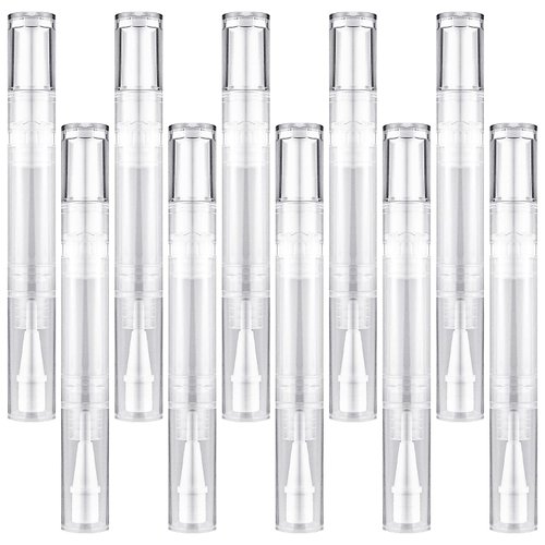 10Pack 5ML Transparent Twist Pens, Empty Nail Oil Pen Brush Cosmetic Lip Gloss Container Applicators