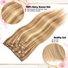 Senmy Clip in Hair Extensions Real Human Hair Blonde16inch 120g 7Pcs Silky Straight Highlighted Blonde Human Hair Clip in Extensions #P8/613 Camel Brown with Blonde Hair Extensions Clip In