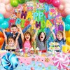 Candyland Birthday Party Decorations Sweet Candy Christmas Birthday Balloon Garland Kit Pastel Happy Birthday Banner Backdrop Tablecloth Hanging Swirls Rainbow Lollipop Party for Girl Kid Boy Supplies