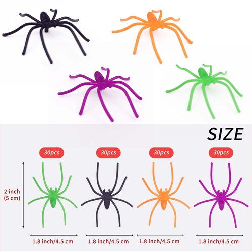 KOMIDK 120 Pieces Plastic Spiders 4 Colors False Spider for Halloween Home Party Decorations Prank Props