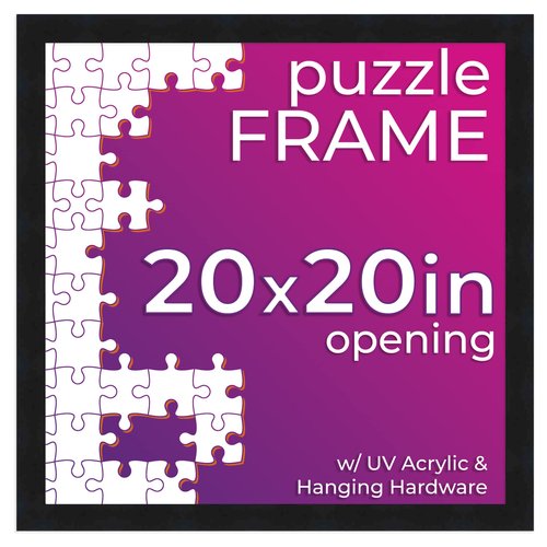 Poster Palooza 20x20 Puzzle Frame Black Solid Wood Puzzle Frame Made to Display Puzzles Measuring 20x20 Inches with UV Acrylic and Hanging Hardware