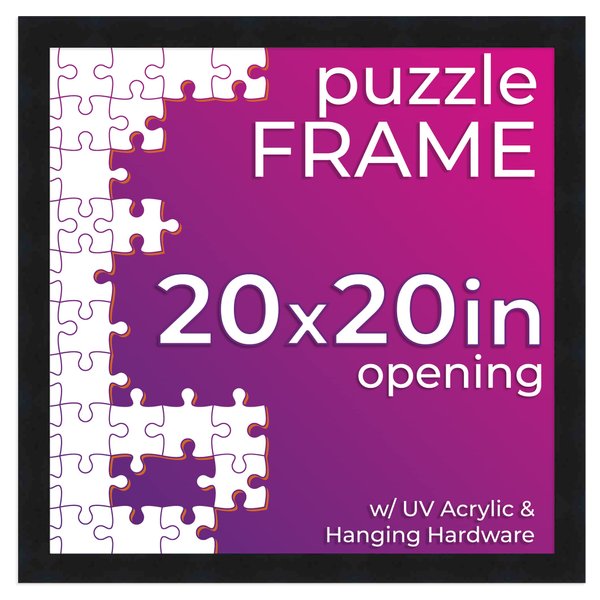 Poster Palooza 20x20 Puzzle Frame Black Solid Wood Puzzle Frame Made to Display Puzzles Measuring 20x20 Inches with UV Acrylic and Hanging Hardware
