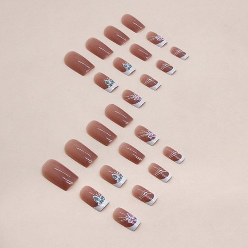 Gifiky Short French Press on Nails Square Fake Nails Butterfly Nails Tips Full Cover Nude False Nails for Women and Girls 24Pcs