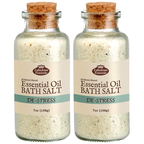 Fabulous Frannie Aromatherapy De-Stress Essential Oil Mineral Bath Salt Grapefruit, Ylang Ylang and Lavender Pure Essential Oils 7oz (Pack of 2)