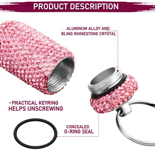3 Pieces Bling Pill Container Portable Pill Bottle Case Travel Pill Holder Storage with Keychain for Outdoor Camping Traveling (White, Pink, AB Color)