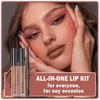 QIUFSSE 3 in 1 Brown Lip Gloss and Lip Liner Lipstick Set Nude Lip Liner Set Long-lasting Nonstick Cup Lip Kit Moisturizing Lip Set for Women (05# Whiskey Honey)
