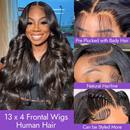 Lace Front Wigs Human Hair Pre Plucked 13x4 Body Wave Wigs For Black Women Human Hair Glueless Natural Wavy HD Transparent Frontal Wigs Human Hair With Baby Hair bleached knots 150% Densiy (24 Inch)