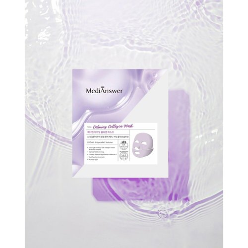 MediAnswer Calming Collagen Mask 83% Pure French Collagen, Azulene Soothing for Sensitive Skin Korean Beauty Glow Glass Skin Mask (5 pcs)