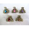Generic small mini metal peacock shaped jeweled antique style bronze hair claw clip Set A(Primary color: Pink)