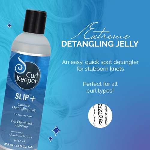 Curl Keeper Slip+ Extreme Hair Detangling Jelly for Curly, Dry, Frizzy, Kinky Hair, 12 Fl Oz - Detangler Gel & Leave In Conditioner Hair Care for Men, Women & Kids