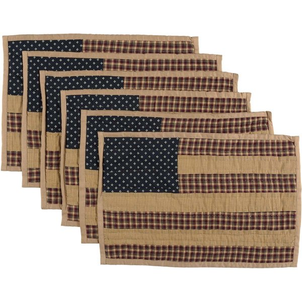 VHC Brands Patriotic Patch Kitchen Table Decor, Placemat Quilted Set of 6, Red, 12x18