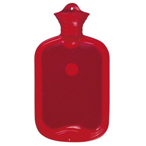 Classic Rubber Hot Water Bottle with Hanging Hole, Holds 2 Liters, Red
