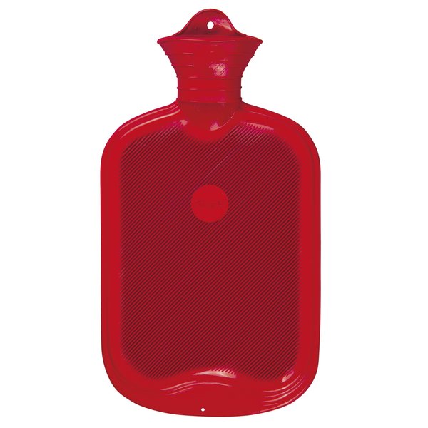 Classic Rubber Hot Water Bottle with Hanging Hole, Holds 2 Liters, Red