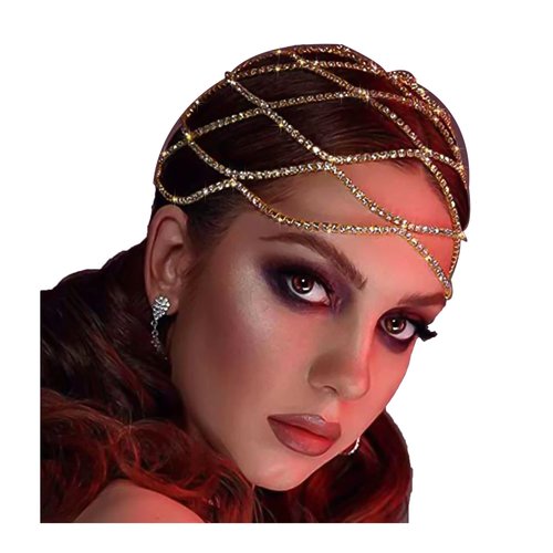NAISKA Rhinestone Head Chain Wedding Bride Crystal Headpieces Caps Vintage 1920S Party Flapper Hair Headband Jewelry Gatsby Hair Accessories for Women and Girls (Gold)