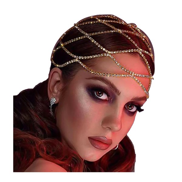 NAISKA Rhinestone Head Chain Wedding Bride Crystal Headpieces Caps Vintage 1920S Party Flapper Hair Headband Jewelry Gatsby Hair Accessories for Women and Girls (Gold)