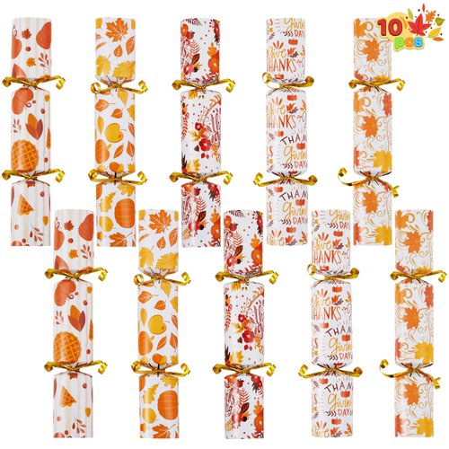 JOYIN 10 Pack Thanksgiving Party Favor Set, No Snap No Popping with Party Hats Joke & Gift, Designed with Pumpkin and Maple for Fall Holiday Thanksgiving Party and Carnival Game Prizes