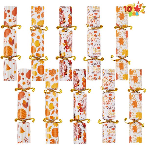 JOYIN 10 Pack Thanksgiving Party Favor Set, No Snap No Popping with Party Hats Joke & Gift, Designed with Pumpkin and Maple for Fall Holiday Thanksgiving Party and Carnival Game Prizes
