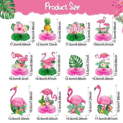 Wettarn 12 Pcs Flamingo Honeycomb Centerpieces Decorations Hawaii Luau Honeycomb Centerpieces Flamingo Party Table Centerpieces Summer Tropical Aloha Party Table Toppers Hawaiian Luau Party Supplies