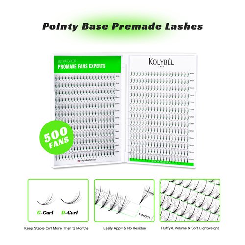 KOLYBEL 500 Premade Fans Eyelash Extensions 7D 0.07 Promade Wispy Lash Extensions 8-15mm Mixed Length C Curl Pointed Thin Base Handmade Volume Premade Lash Extensions Fans(7D,0.07-C-8-15mm)