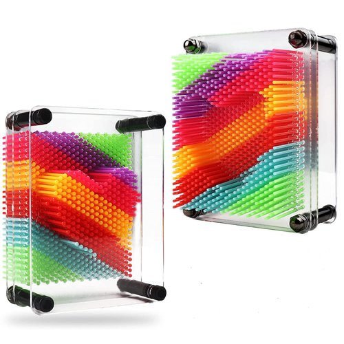 ZJMZZM 3D Pin Art Toy – Unique Rainbow Plastic Pin Art Board for Kids，3.7 * 5 inch 3D Pin Impression Sculpture Needle Toys to Inspire Imagination and Creativity for Children (Small)