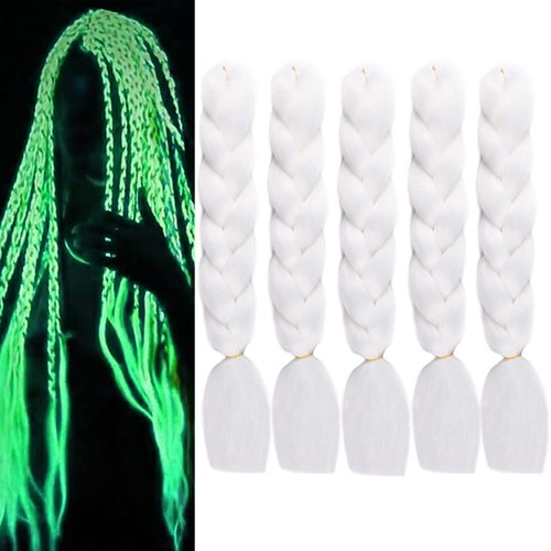 ItsUHair Christmas White Braiding Hair Colored Box Braids Hair Extensions Glowing Braiding Hair Shining Jumbo Braids Hair Fluorescent Light in Darkness(White)